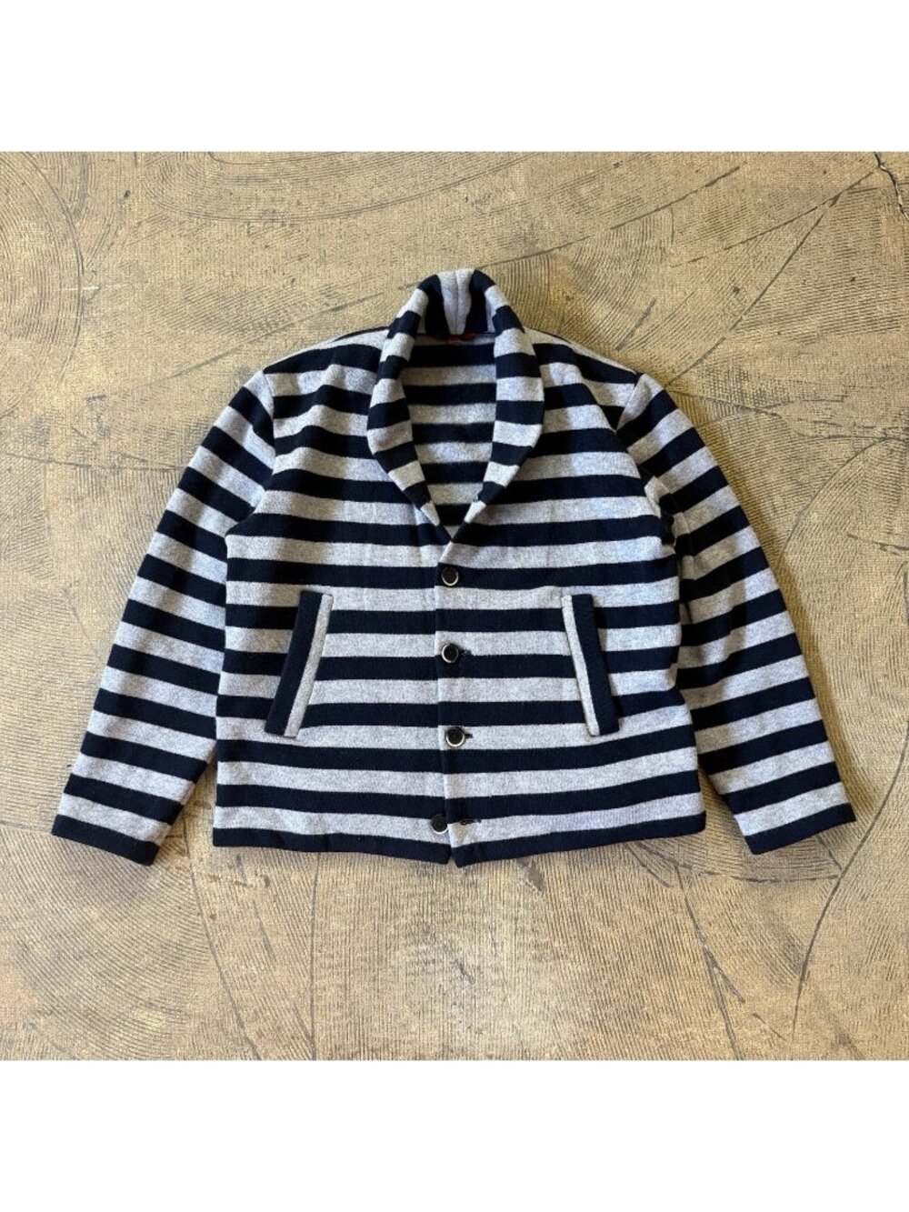 Barena Venezia Black Stripe Wool Shawl Collar Cardigan Large